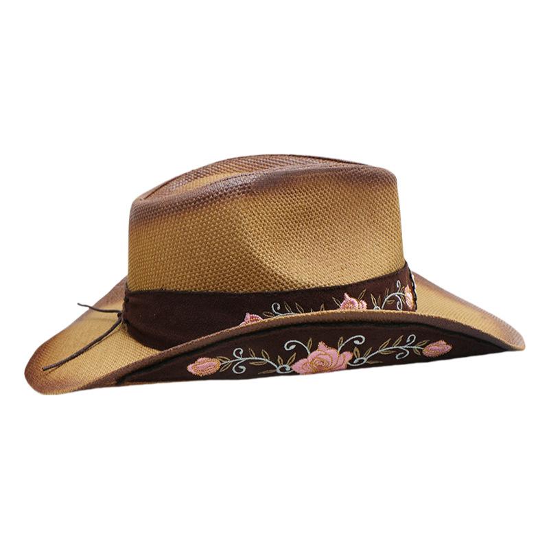 Western Cowboy Hat Women'S Embroidery Shade Straw Hat Ethnic Style Outdoor Jazz Hat