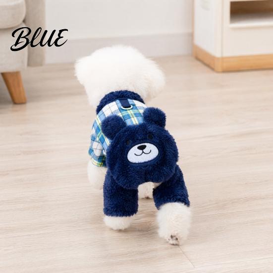 Leash Ring Dog Clothing Fuzzy Bear Jumpsuit Cute Plaid Outfit