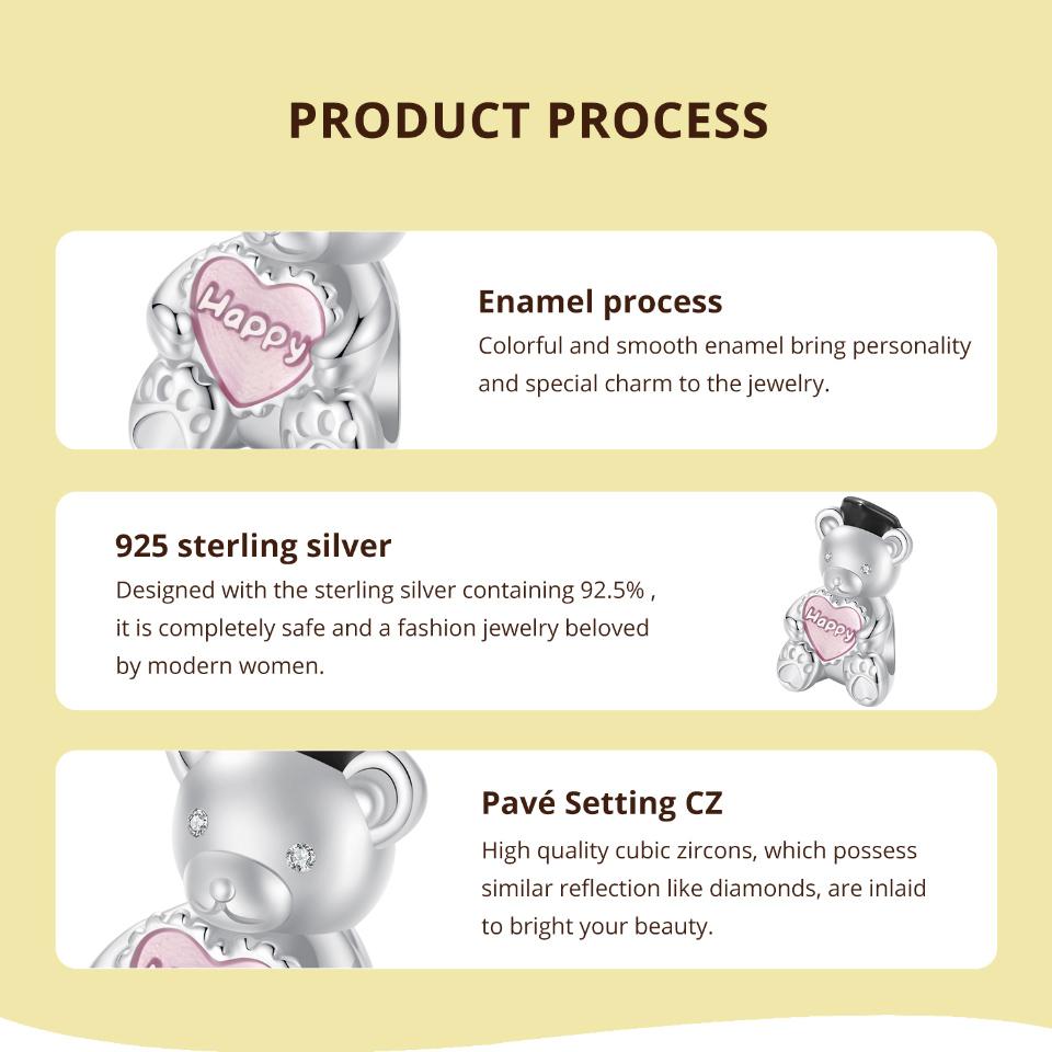 WOSTU 925 Sterling Silver Bear Charms Baby Bottle Set Pendant Fit Original Bracelet for Graduation DIY Jewelry Wishes Gifts