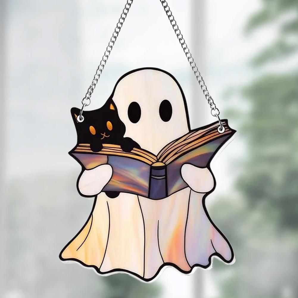 Ghost Sun Catcher Acrylic 2D Flat Halloween Tree Ornaments Cute Ghost Suncatcher for Window Decor Indoor Outdoor Holiday Crafts