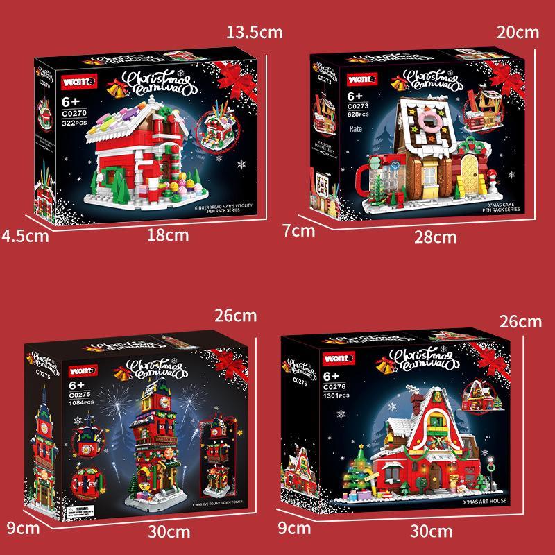 Căsuța de Crăciun din turtă dulce Woma cu lumini - Set de blocuri de construcție de Crăciun pentru copii