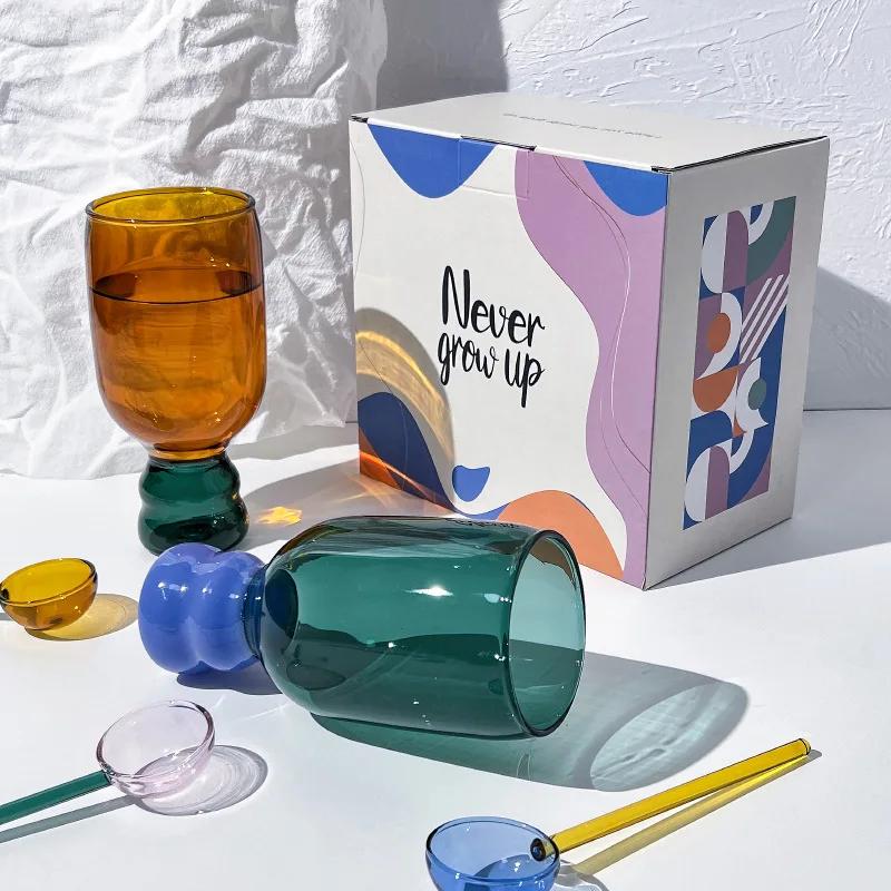 Colorful Gift Set Glass Mug with Spoon Glass Cup Coffee Mugs Drinking Birthday Gift Pack Home Decorative Vase Tumbler Glasses