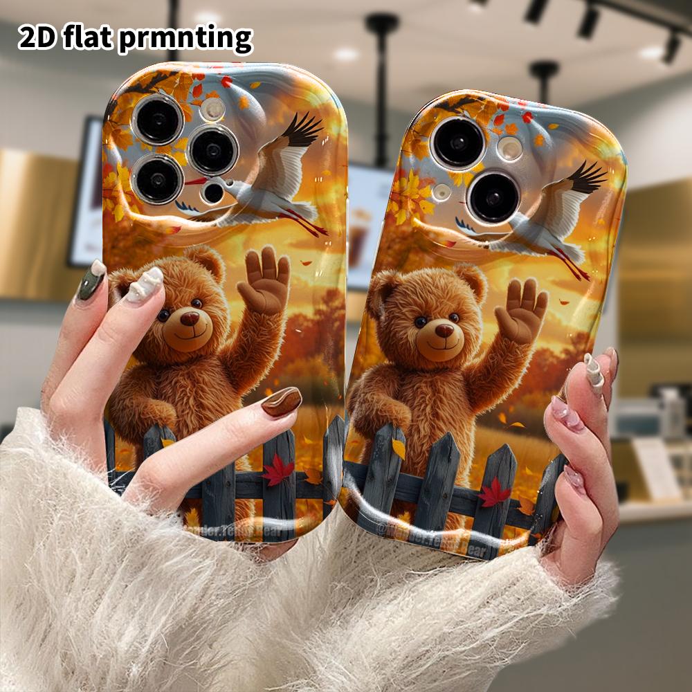 Phone Case: 2D Flat Design Suitable for iPhone 18 17 16 15 14 13 Pro Protective Case, Autumn Teddy Bear, Perfect Christmas and Halloween Holiday Gift