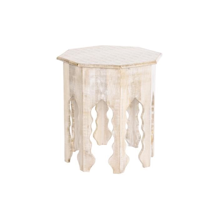Table D'appoint - Bois De Manguier - Marron Et Blanc - 49x49x53,5 Cm - Style Classique - Finition Patinée