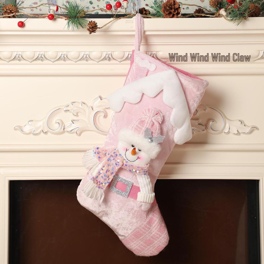Cross-Border Pink Cartoon Christmas Stockings: Festive Candy Sock Gift Bags & Ornaments