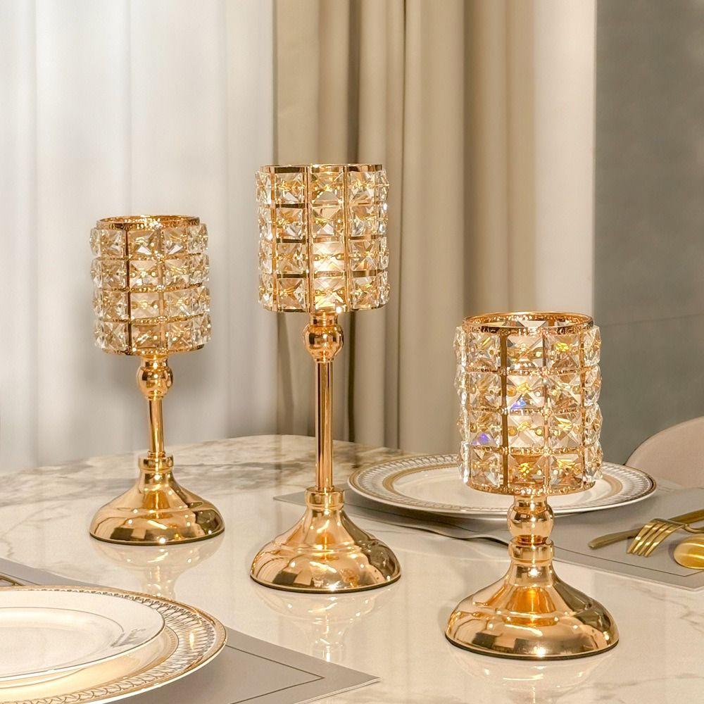 Dekorativer Kristallkerzenhalter im europäischen Stil, Vintage romantischer Kerzenständer, luxuriöses glänzendes goldenes Kandelaber, Hochzeitsdekoration