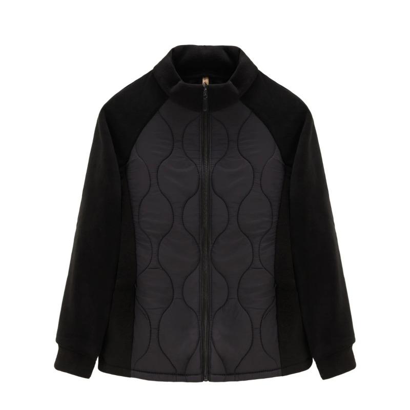 

Женская куртка нового стиля на осень и зиму, комбинированная, со стойкой, на молнии, с карманами, модная, свободного кроя, универсальная, повседневная, с длинными рукавами XL чёрный