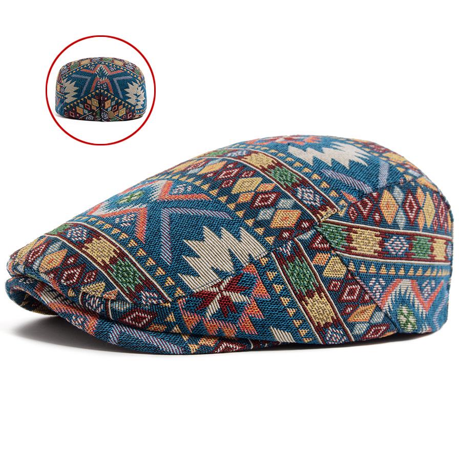 

New Ethnic Style Jacquard Beret Hat for Women - Artistic Retro Spring/Summer Flat Cap Adjustable