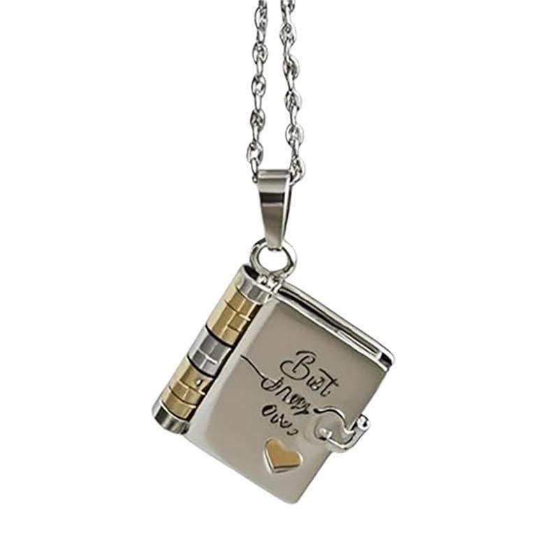 Openable Daughter Book Necklace Stainless Steel With Pages Of Engraved Information Message Mini Book Pendant Necklace Gold Color