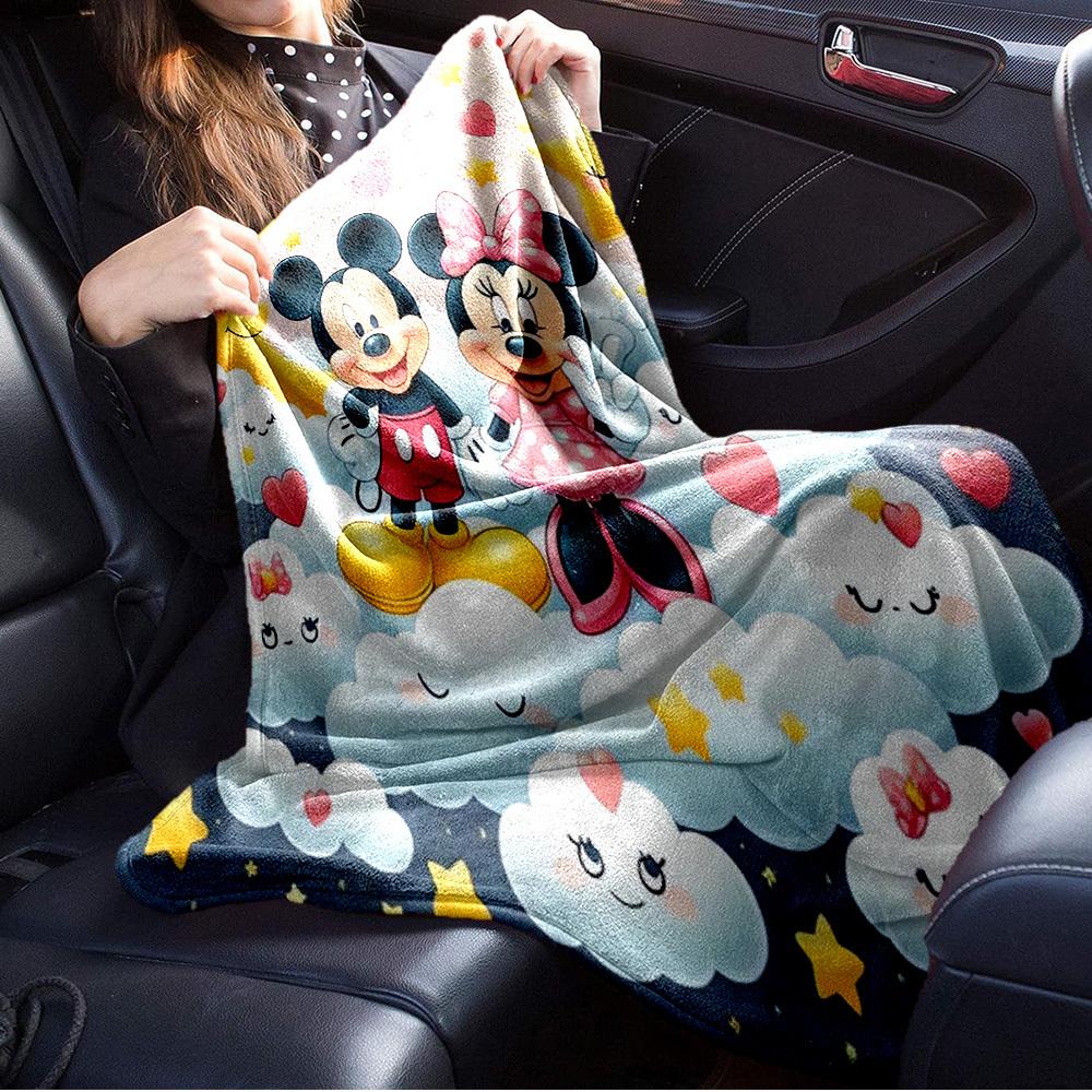 1pc Throw Blanket - Cute Mickey Mouse and Minnie Mouse Design, Romantic Moon and Stars Clouds