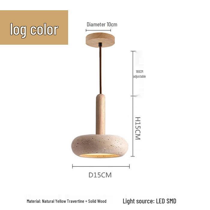 

Retro Wabi-Sabi Yellow Travertine Pendant Light - Small Bedside Lamp for B&B or Bar, Solid Wood Round Ball Design Includes LED White Light