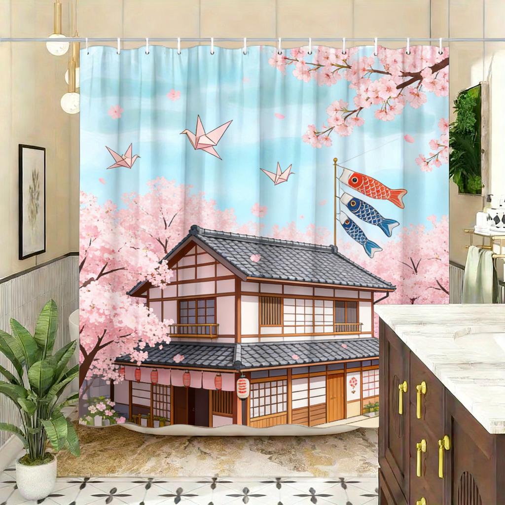 Whimsical Candy House & Gnomes with Lollipops Waterproof Shower Curtain for Bathroom Decor