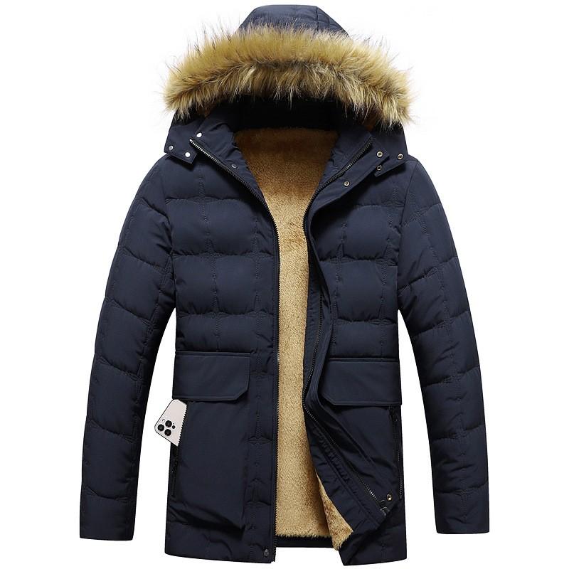 Mens Winter Thickened Fleece Lined Coat Warm Padded Jacket Casual Outerwear