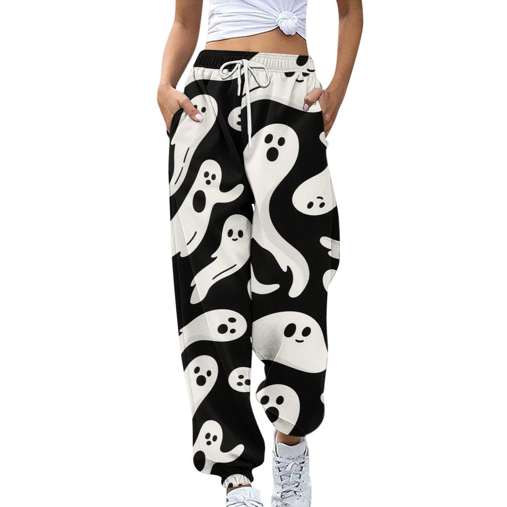 Women's Sports Pants With Pockets Fashion Halloween Print Elastic Waist Pants Casual Sweatpants Pants