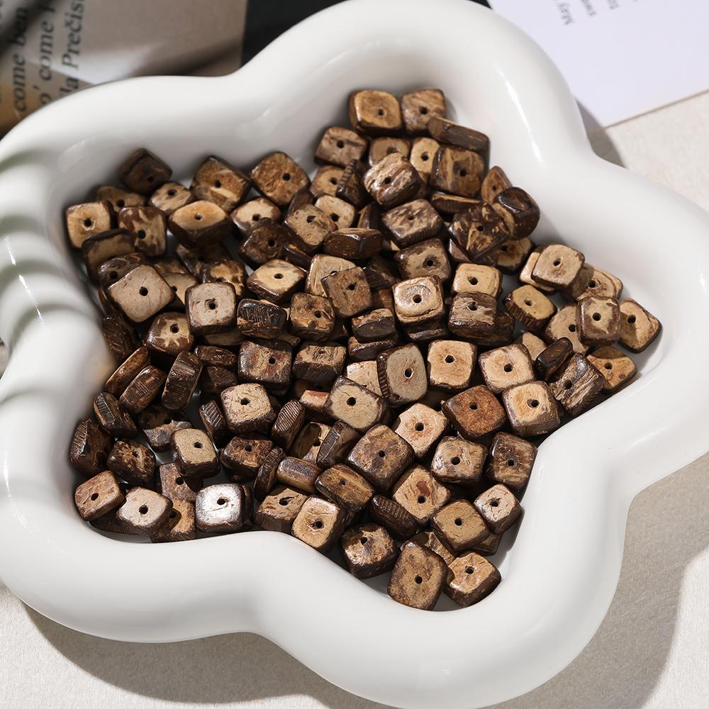 1Strand About 100pcs Coconut Square Shape Bead 8-12mm Multi-size Mixed Spacer Beads for DIY Necklace Jewelry Making Findings