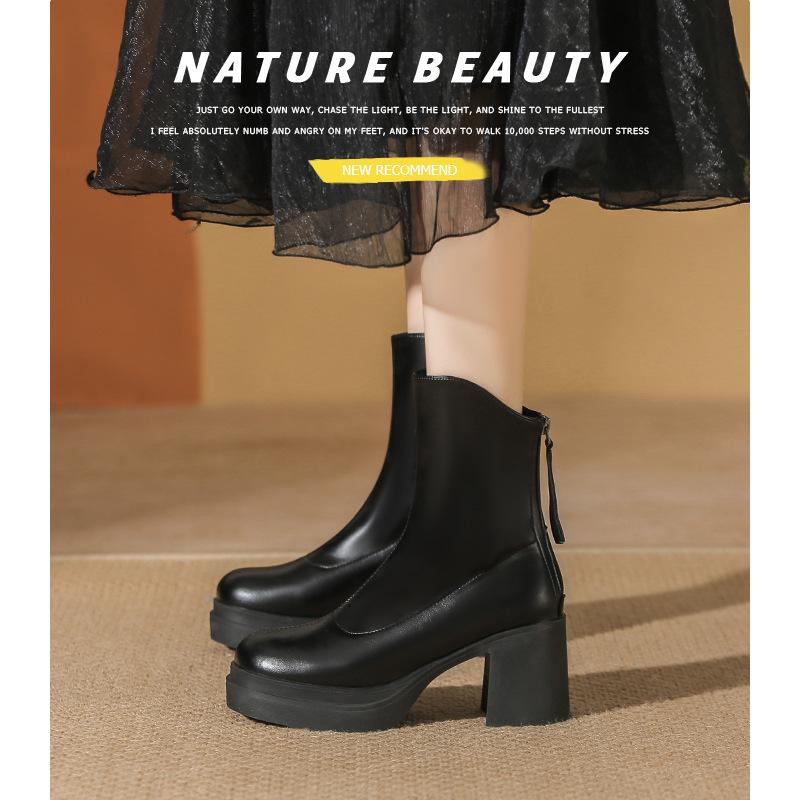 High-heeled short boots women's 2025 new autumn and winter fashion versatile thick-soled heightened thick-heeled thin boots British Martin boots