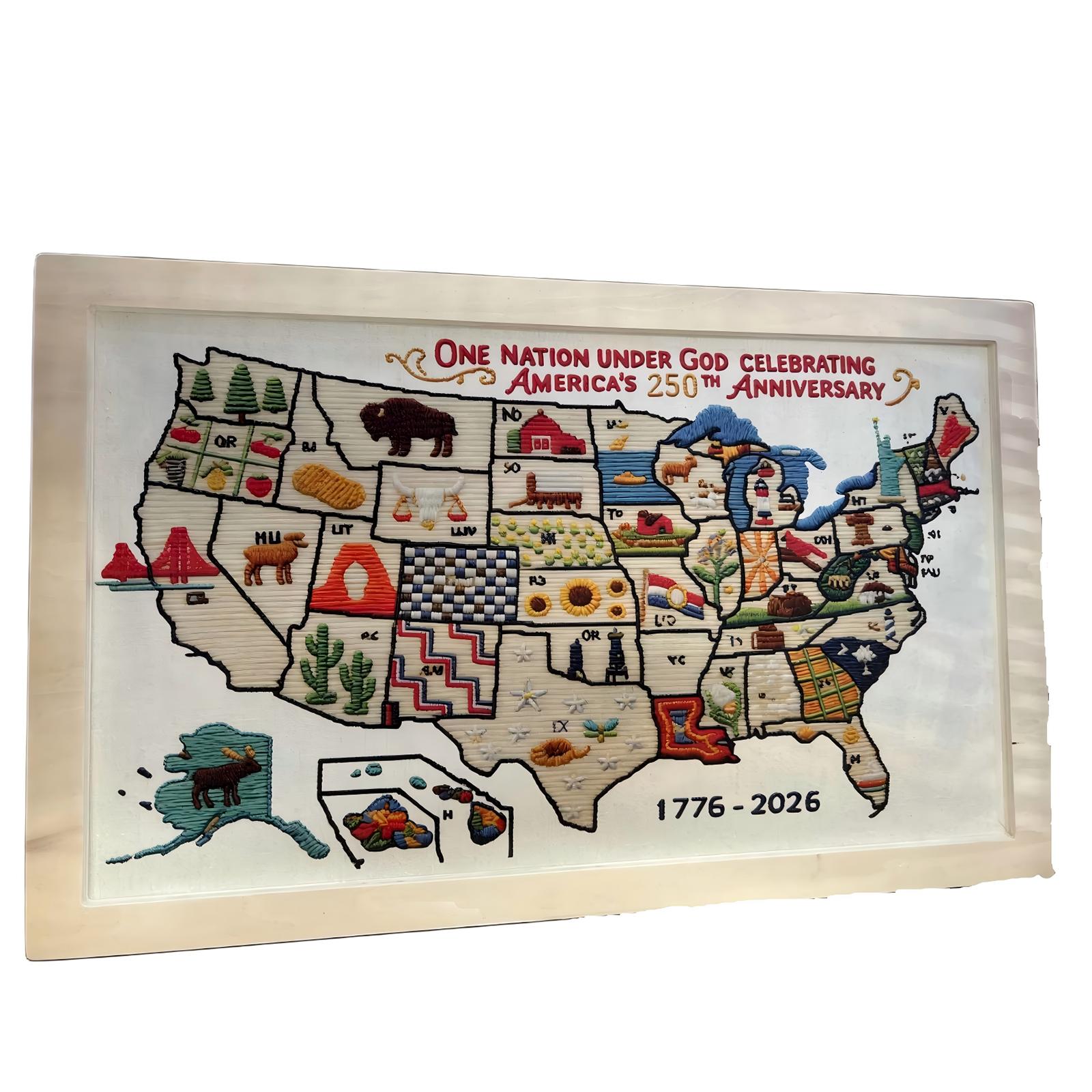 

United States Map Cross Kit DIY Embroidery Set for Beginners and Adults Includes Printed Fabric and Thread 250th Anniversary Design 1776 2026 one size