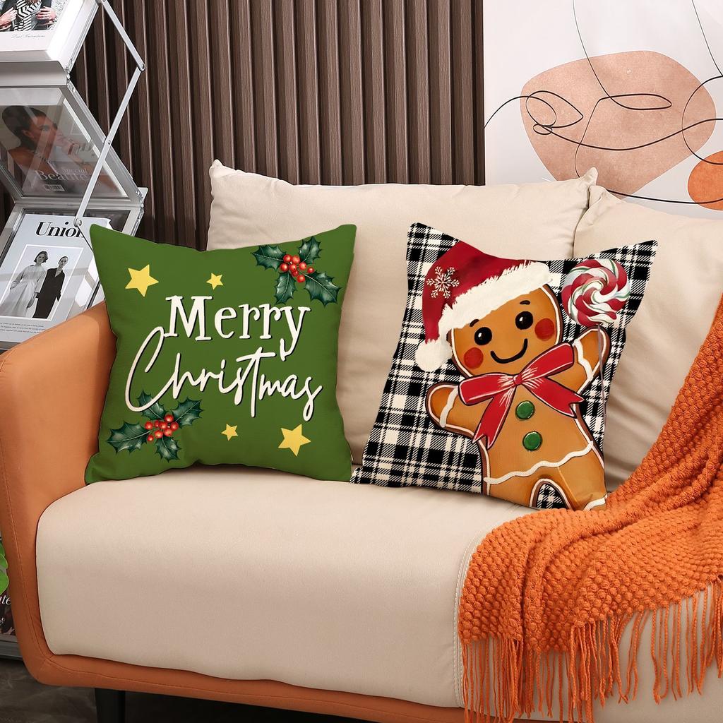 New Cookie Man Decorative Pillow Cover Linen Print Festive Atmosphere Arrangement Cushion Cover Christmas Pillow