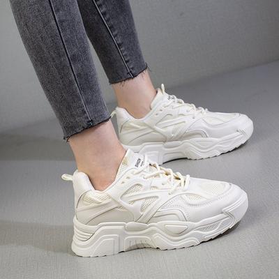 Summer New Platform Platform Sneaker Female Student Solid Color Fashion Lace-up Slimming Casual Daddy Shoes Female