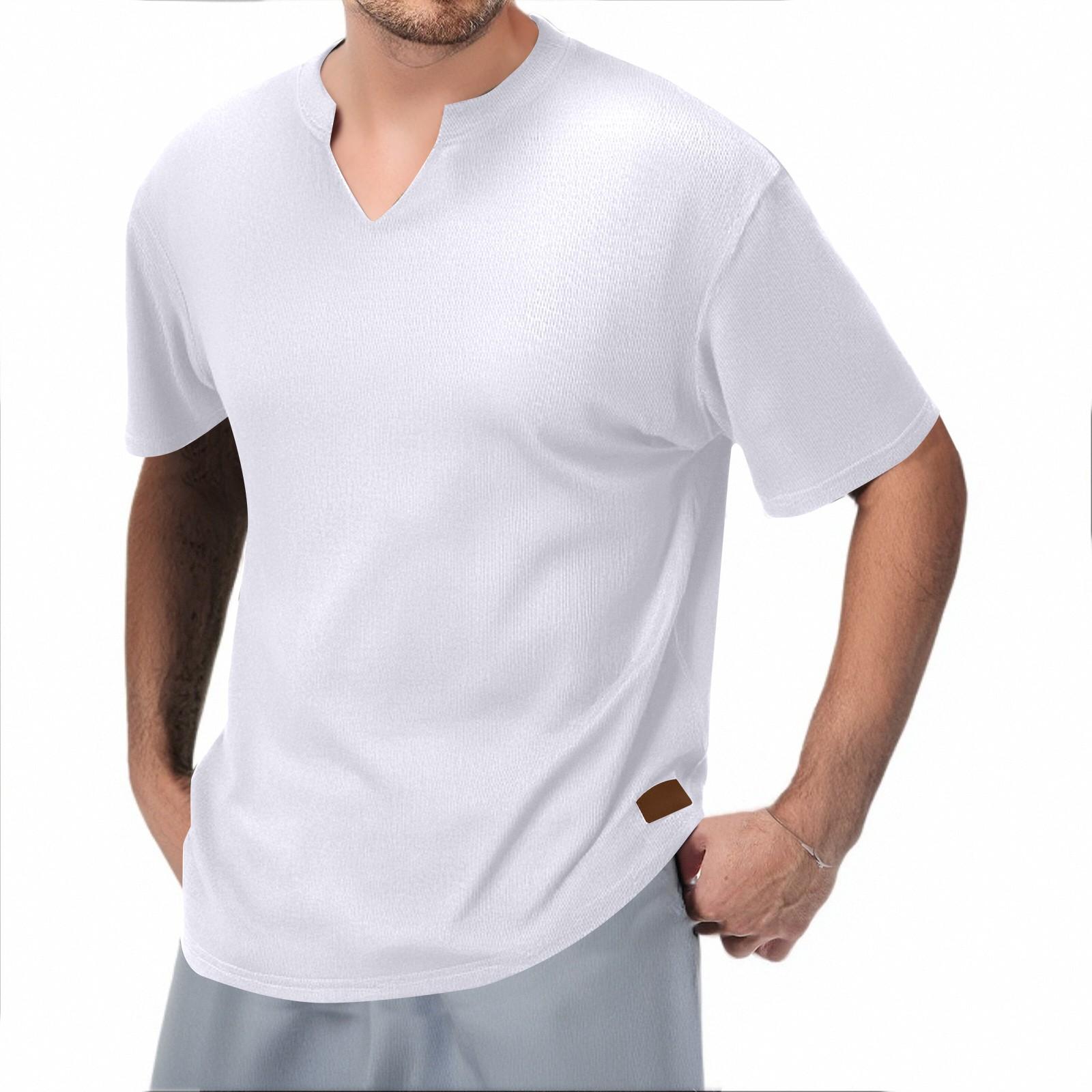 

Мужская футболка в полоску с V-образным вырезом, однотонная повседневная модная футболка с короткими рукавами XL белый