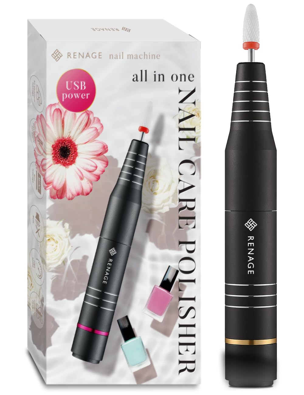 

RENAGE Ногти Под наблюдением мастера ногтевого сервиса Гель для ногтей Электрическая машинка для ногтей с ремувером Ногти Ногти Кутикула USB Салон Профессиональная Черная Машинка, чёрный