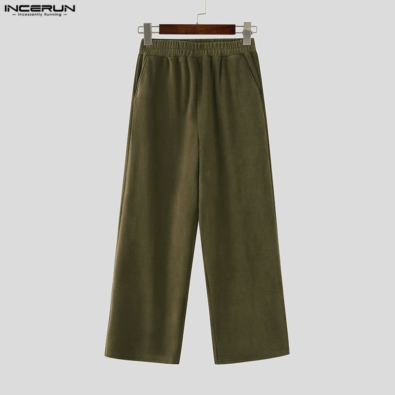 INCERUN Two Pieces Sets Winter Autumn Men Long Sleeve Furry Pullovers Long Pants Casual Outfits