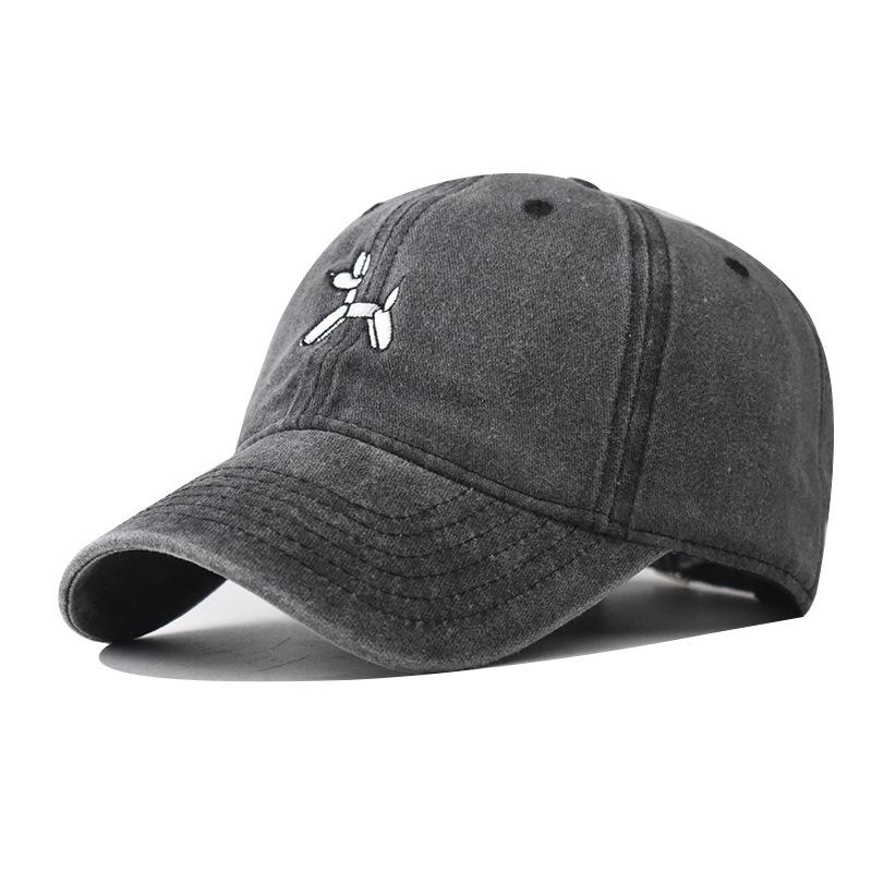 Vintage Washed Balloon Puppy Embroidered Baseball Cap Women Spring Summer Korean Style Sunshade Dad Hat Men Unisex Casual
