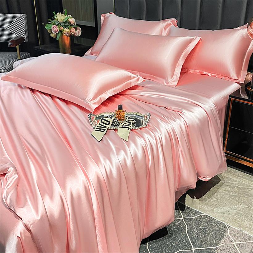Blended Natural Mulberry Silk Bedding Set with Duvet Cover Bed Sheet Pillowcase High End Satin Single Double Queen King Bedsheet