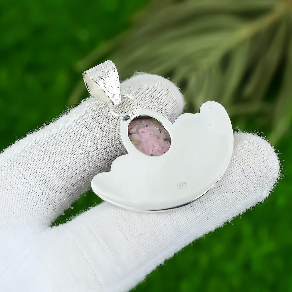 Mothers Day Sale Sterling Silver Oval Rhodonite Stone New Bezel Pendant Jewelry