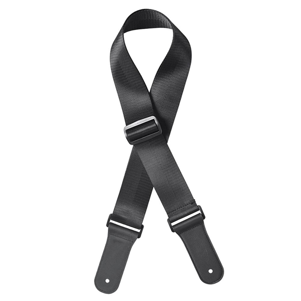 Guitar Strap Acoustic Electric Bass Ukulele Nylon Belt Adjustable TopGrain Leather Head(Black )