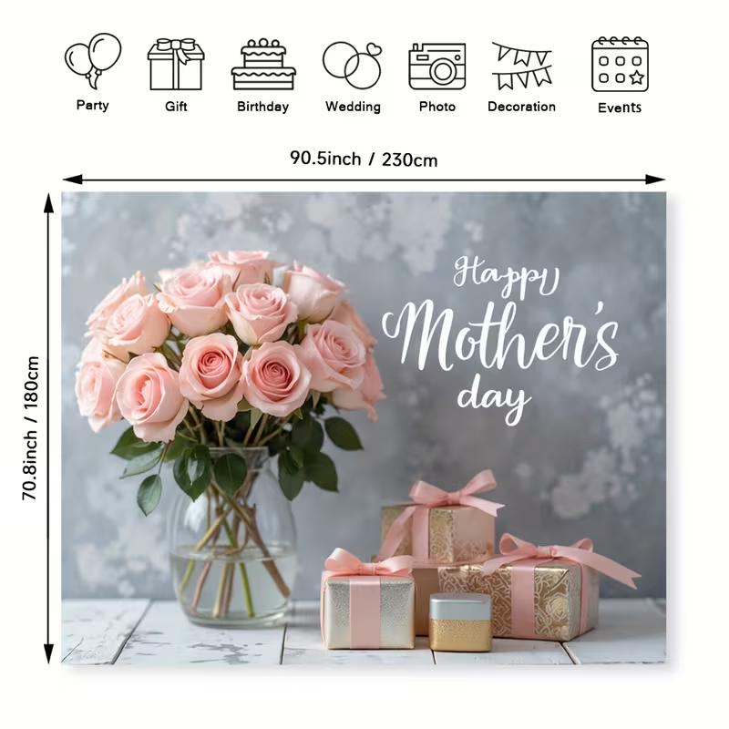 2D Pink Roses & Gifts Backdrop for Elegant Mother's Day Celebrations