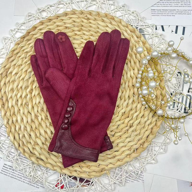 

Больше. Перчатки Qiu Touch Screen Split-Finger, нескользящие утолщенные бархатные однотонные теплые перчатки для вождения и езды One Size бордовый