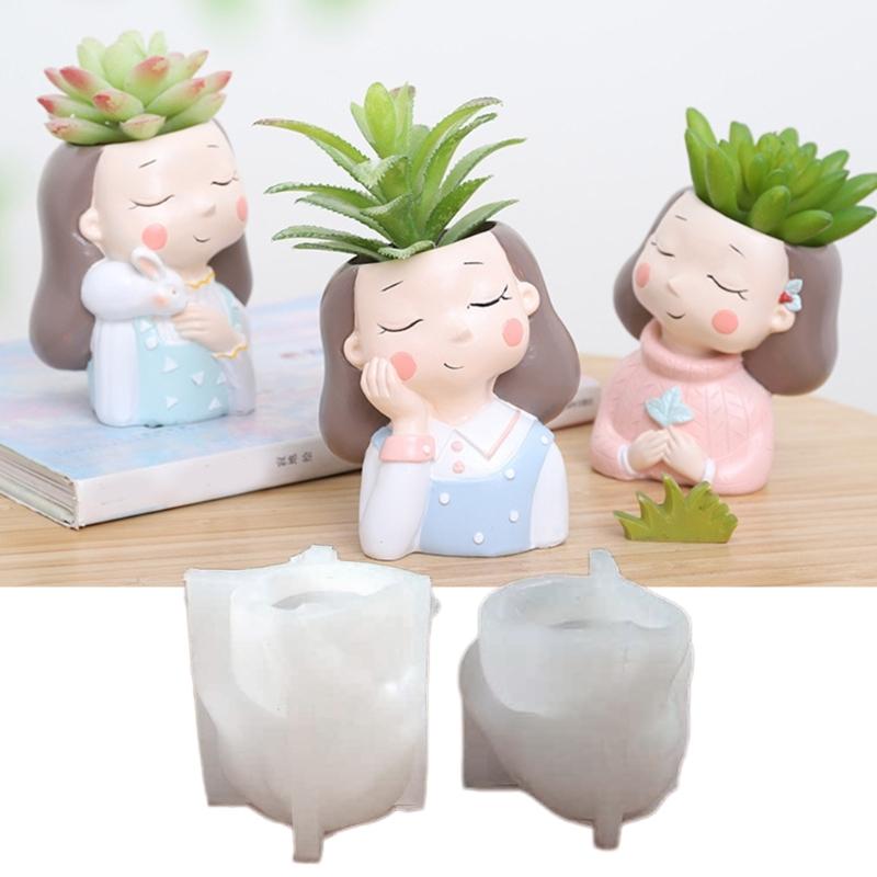 2×Head-Planter Silicone Mold Face Flower Pot Concrete Mold Face Statue Planter Mold Face Flower Vase Epoxy Casting Mold