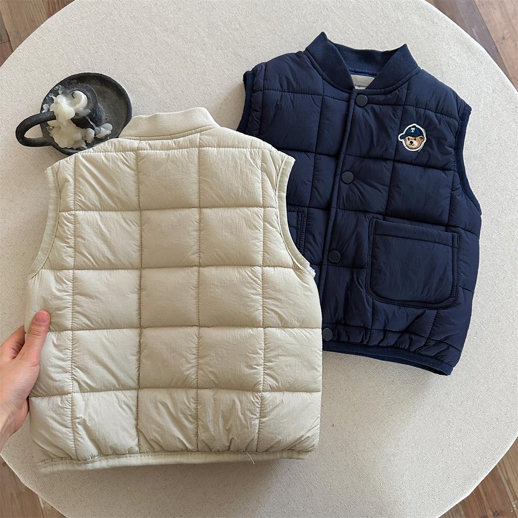 Boys Thick Padded Vest with Bear Print Warm Sleeveless Jacket for Toddlers