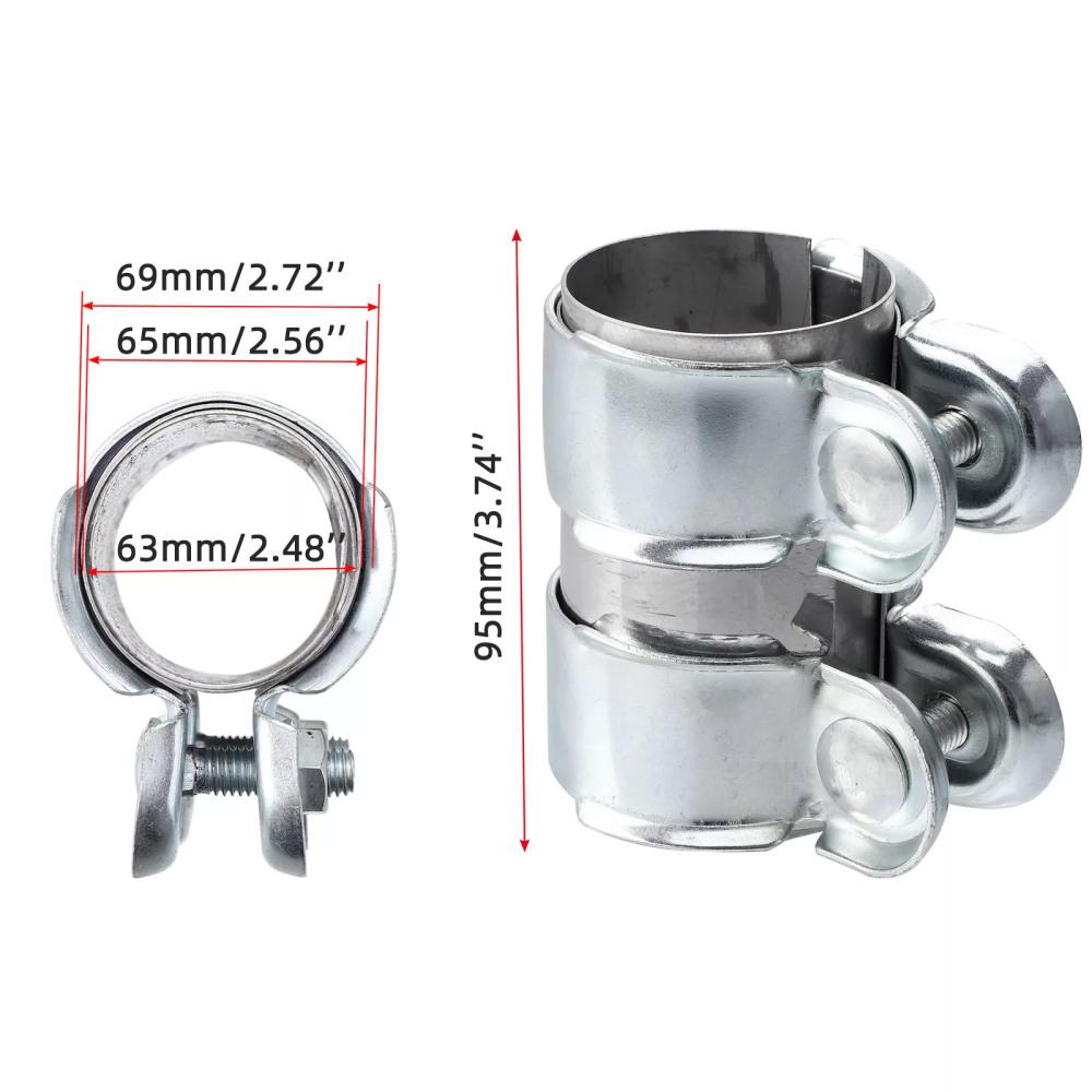 1PC Exhaust Clamp Stainless Steel 63mm Exhaust Tube Pipe Connector Joiner Sleeve Clamp Adjustable Clamp Replacement Accessories