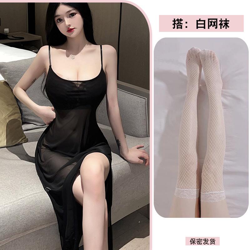 teasing long dress transparent suspender nightdress erotic underwear passion pure desire mesh dress one-piece temptation suit