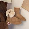 Wool version~ thick-soled snow boots winter new round head versatile velvet thickened two wear turned hair short tube snow cotton