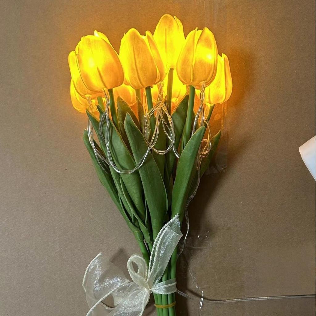 10 peças Tulipa Luminosa LED Luz Noturna DIY Lâmpada Feita à Mão Flor Artificial Buquê de Noiva Luz de Atmosfera de Natal Ano Novo