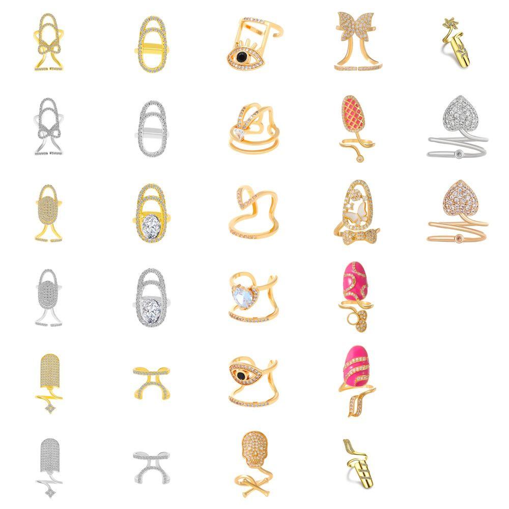 Skull Heart Nail Ring Open Butterfly Nail Art Ring Trendy Eyes Manicure Ring Girls