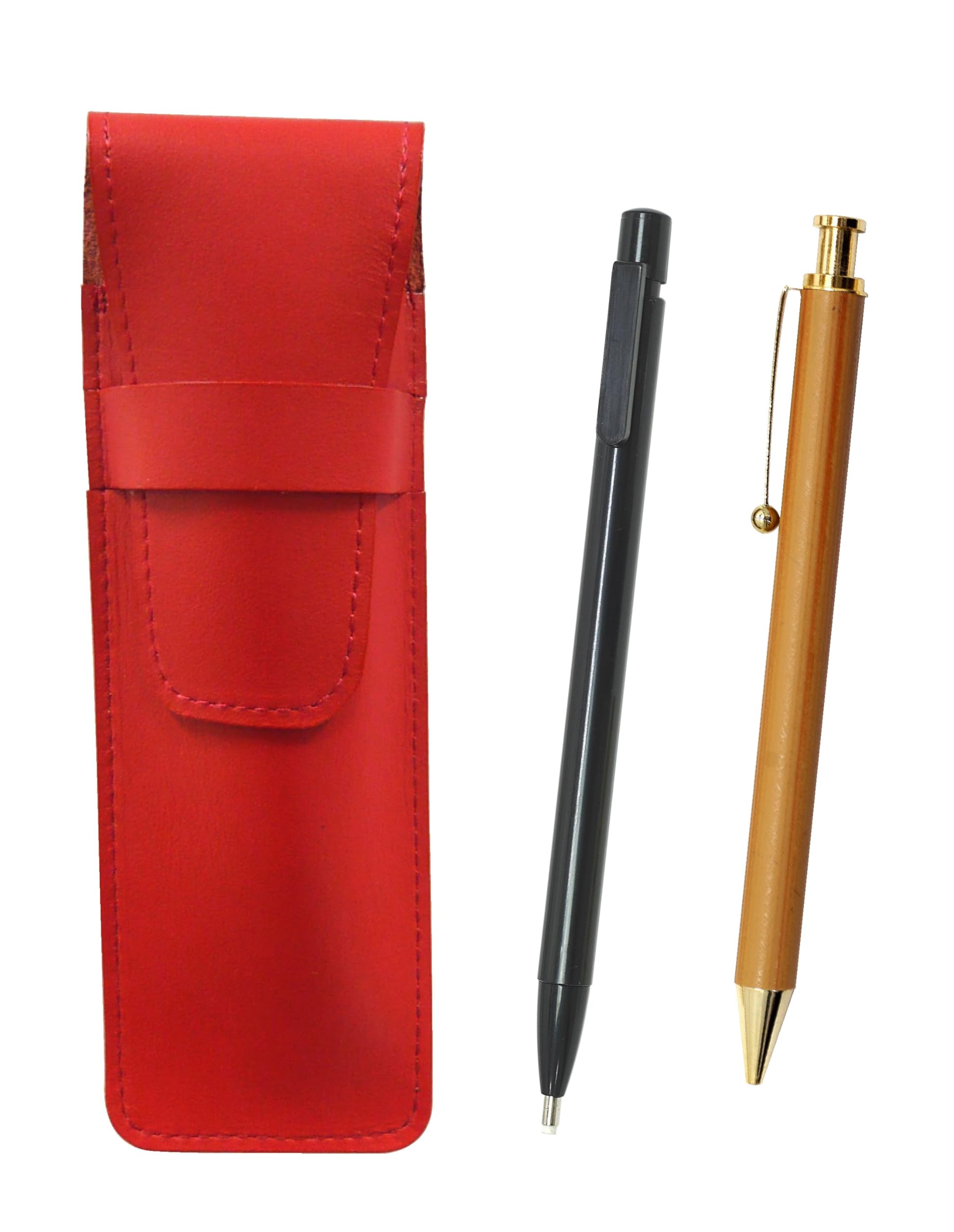 

Slim Genuine Leather Pen Case with Retractable Eraser and Bamboo Handle Mechanical Pencil Set 2-Pack (Red) Extra-Fine (Black) (ASER15B-FB300CS-2)