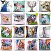 Watercolor Animals Cushion Cover 45X45Cm Cartoon Animals Portrait Printed Throw Pillow Cover Home Decorative Pillowcase For Sofa