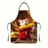 1pc Cute Mouse Eating Corn Design Apron Durable Polyester Unisex Kitchen Apron for Cooking, Baking, BBQ, Gardening, Parties