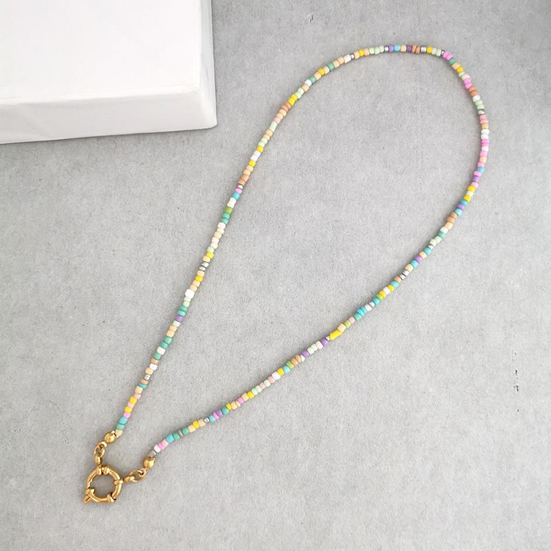 Imitation Pearl Necklace Women Choker Seed Beads Rainbow Stainless Steel Clasp Sailor Buckle Base Chain Gold Color Boho