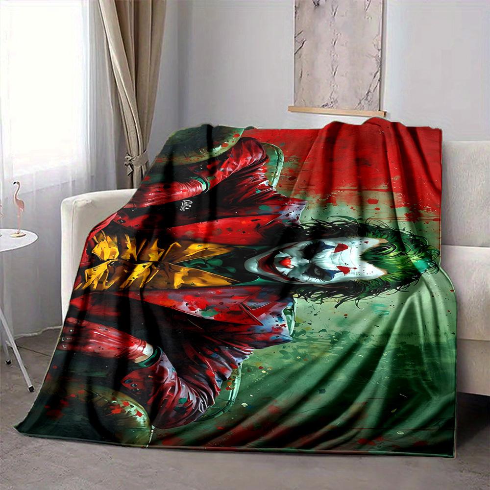 1pc Joker Clown Flannel Throw Blanket Lightweight Soft Warm All Season Blanket for Sofa, Bed, Travel,L1028027 80x120cm