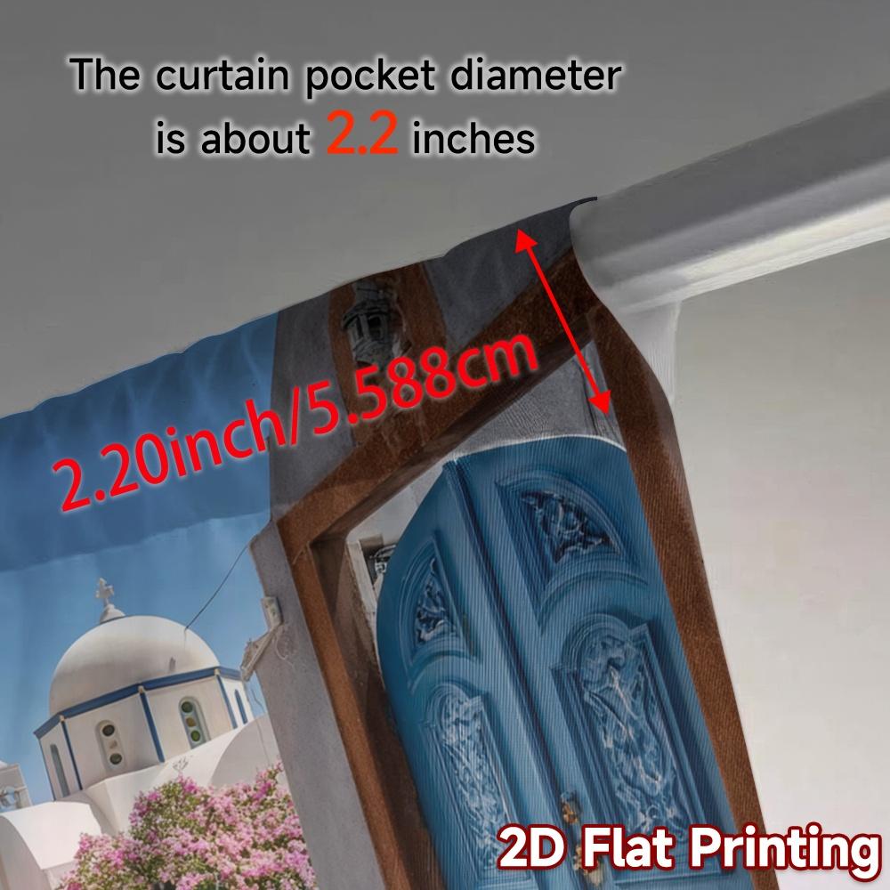 2pcs, 2D FLAT PRINTING Curtains (Without Rod) Santorini Bliss(1) Chic Curtain Chic Durable Polyester Curtains Room Decor for