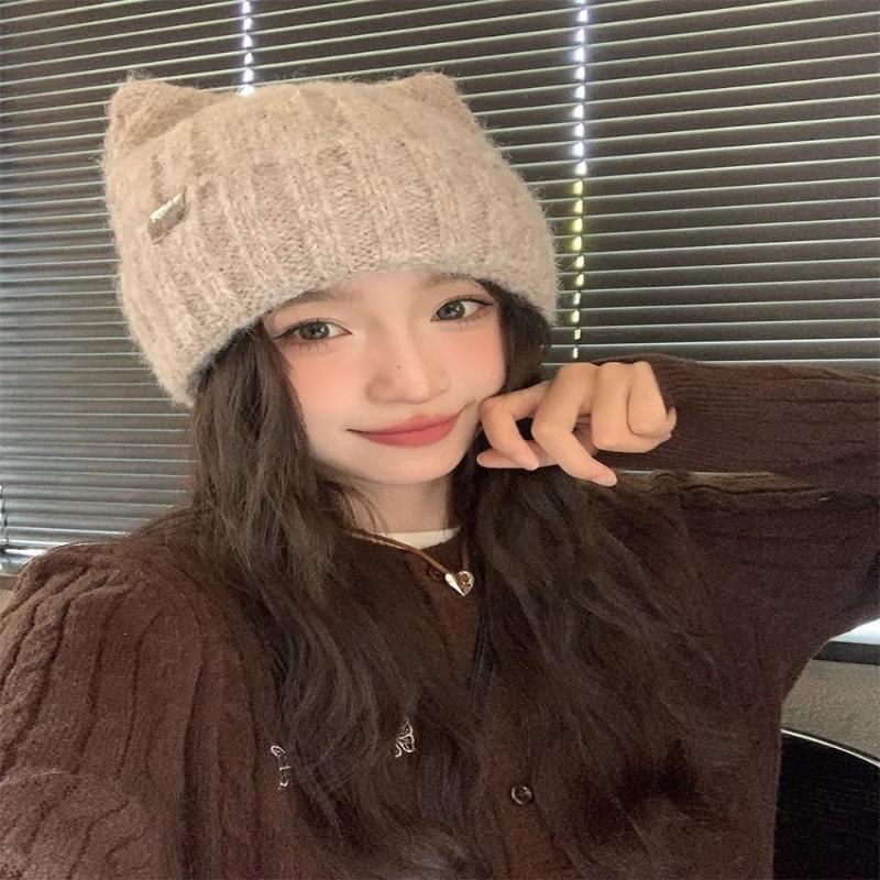 Cat Ear Beanie Winter Hat Warm Knitted Cap With Windproof Thickened Design Cute Autumn Winter Warm Accessories