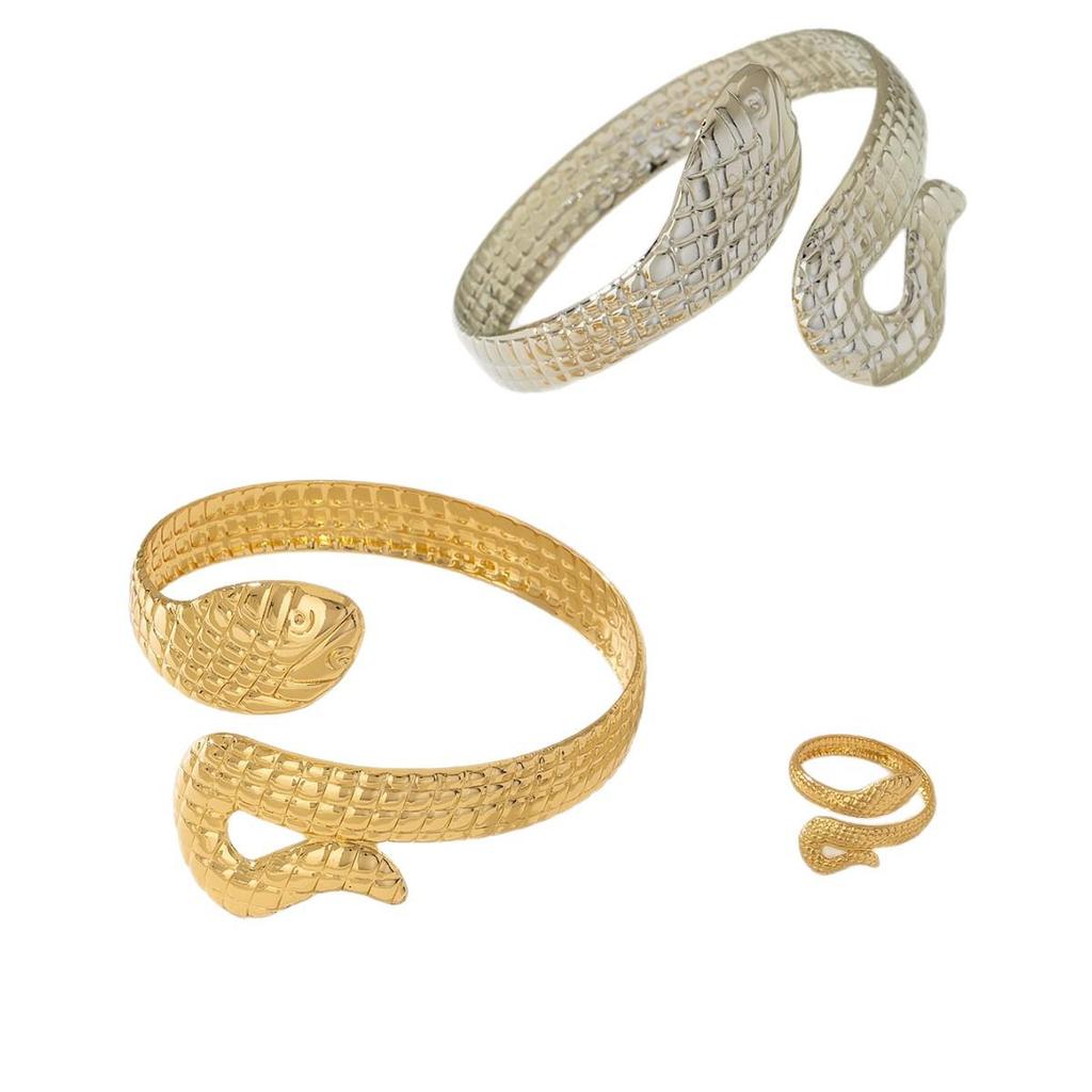 Trendy European and American Snake Shape Open Bangle Ring for Women