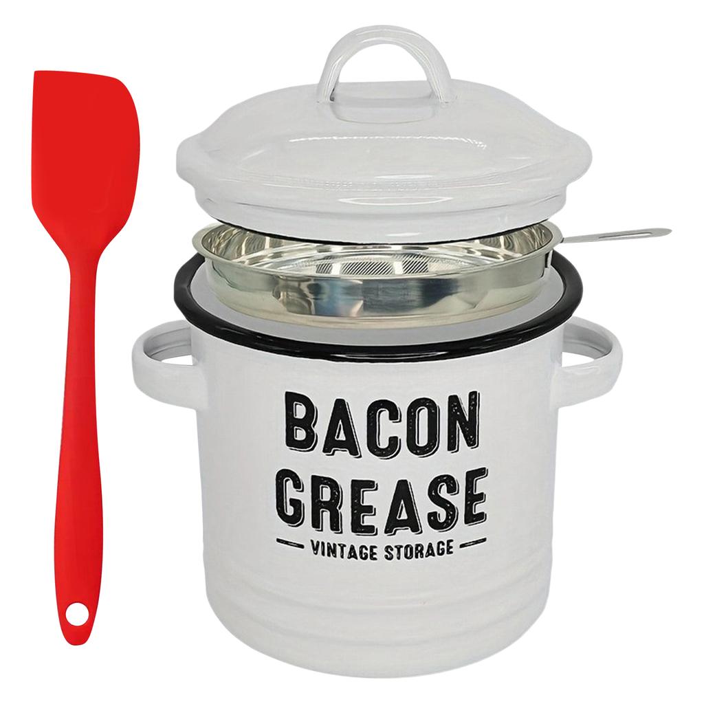 Enamel Bacon Grease Container with Strainer Large Kitchen Oil Storage Can for Cooking Frying, Baking, Storage Recycling