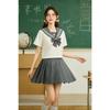 Completo gonna corta uniforme ricamato grigio tre pezzi gonna plissettata a maniche lunghe top stile college nuovo