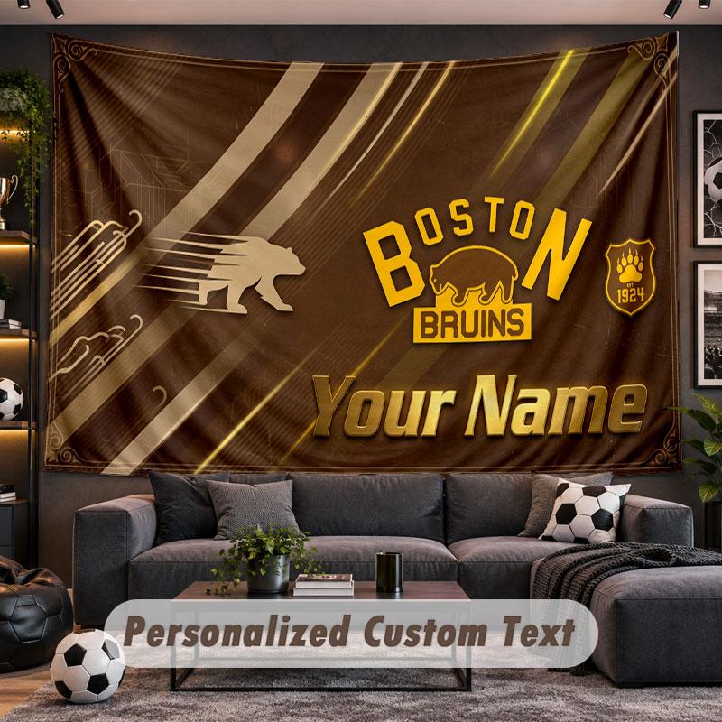 Wall Hanging Tapestry Custom NameBoston Bruins Pattern Personalized Printed Fabric Wall Decor